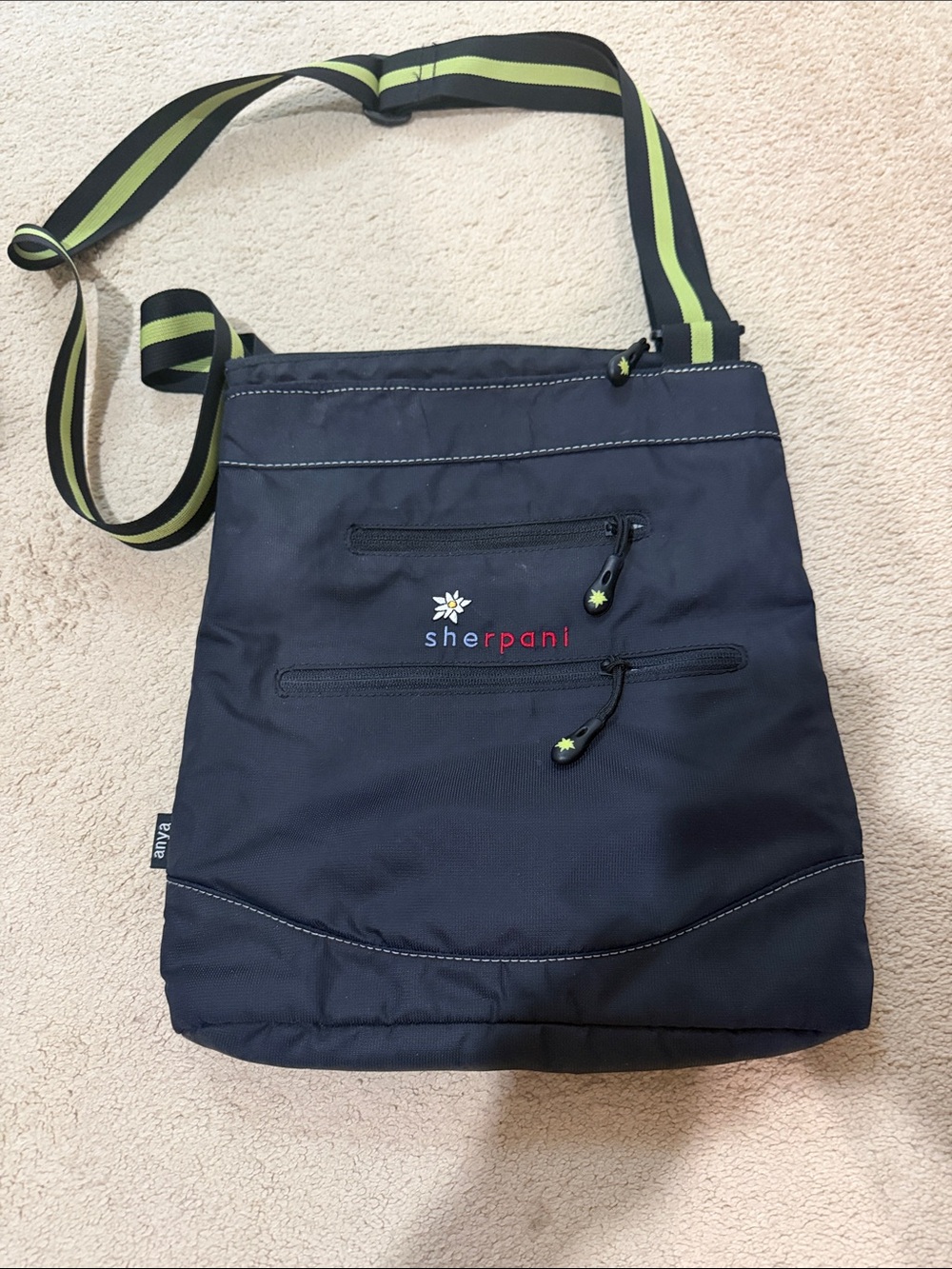 Sherpani Navy Crossbody with Lime Accent Strap